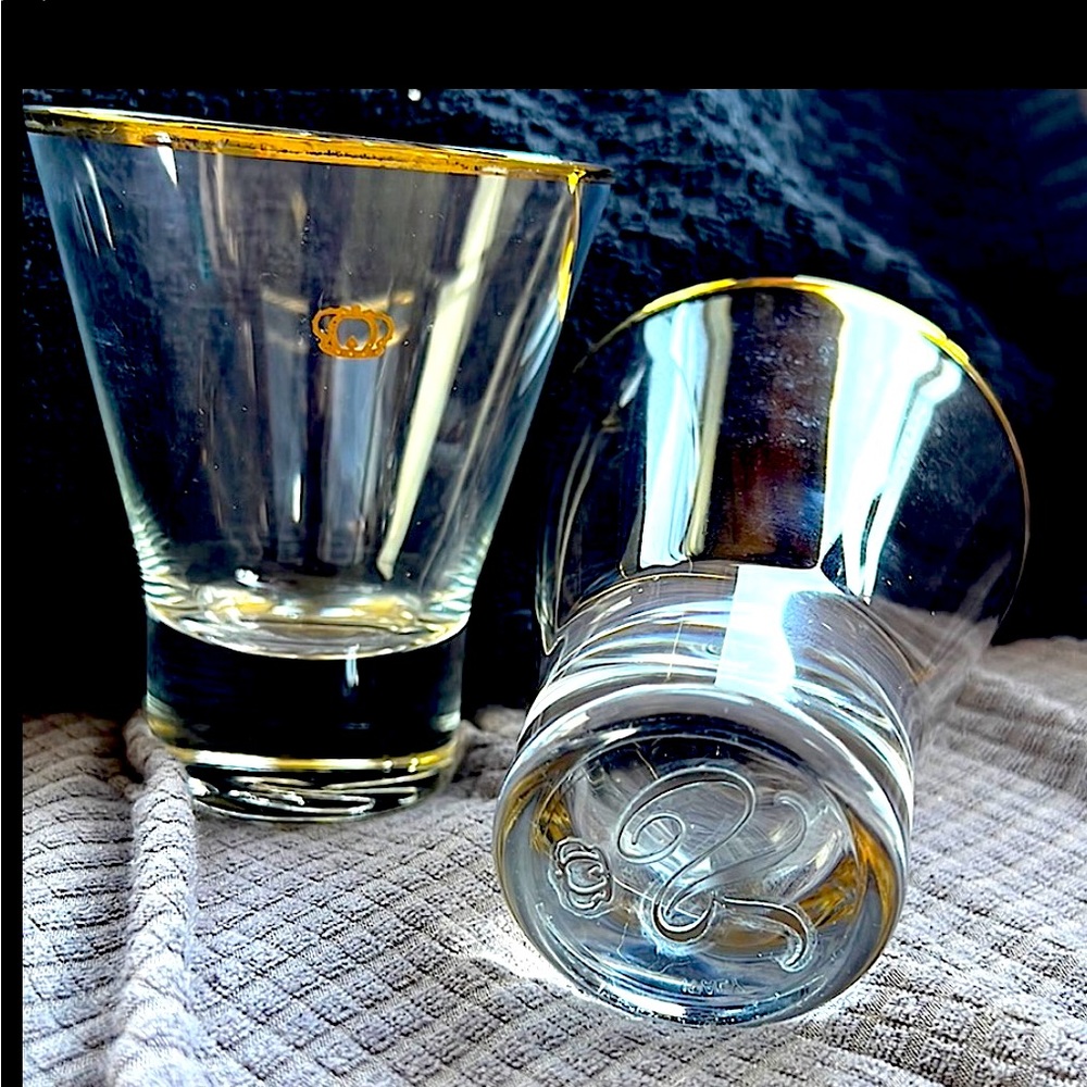 Gold rim Crown Royal glasses